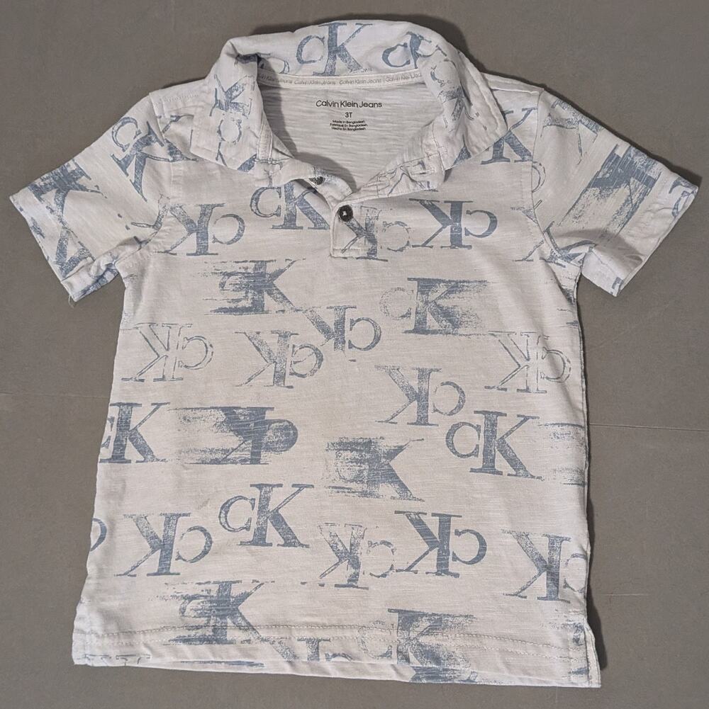 Calvin Klein Jeans Toddler Boys All Over Print Monogram Polo Shirt Gray 3T